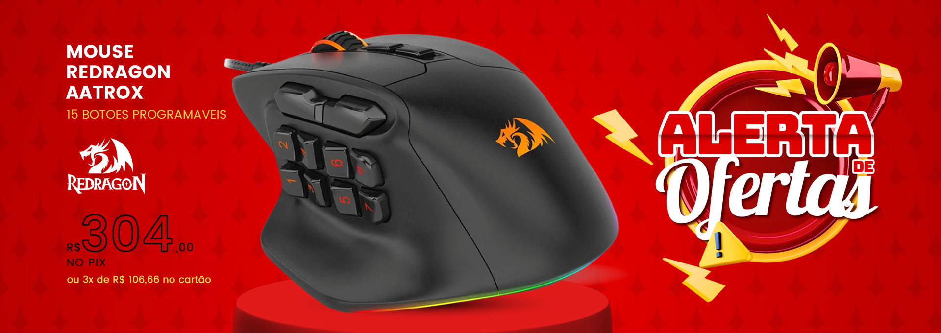 MOUSE REDRAGON AATROX RGB 15 BOTOES PROGRAMAVEIS M811