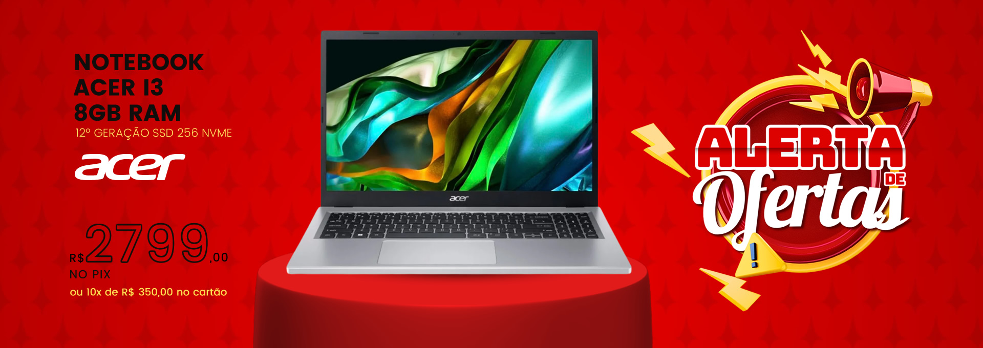 NOTEBOOK ACER I3 N305 12 GERAÇÃO 8GB RAM DDR5 SSD 256 NVME A315-510P-320B