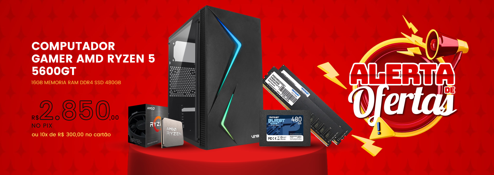 COMPUTADOR GAMER AMD RYZEN 5 5600GT 16GB MEMORIA RAM DDR4 SSD 480GB