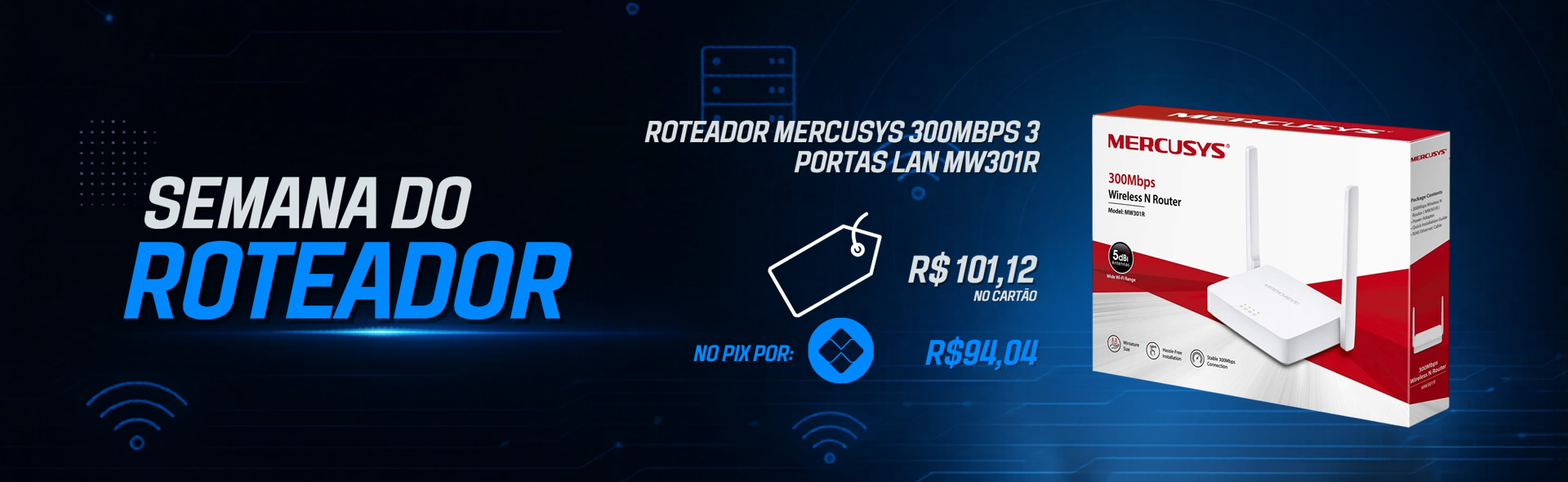 Roteador Mercusys 300MBPs 3 Portas LAN MW301R