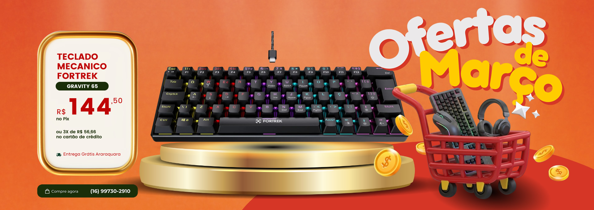 TECLADO MECANICO GAMER FORTREK GRAVITY 65 USB SWITCH RED