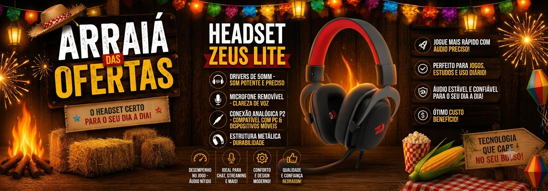 HEADSET REDRAGON ZEUS LITE PRETO H510-LT