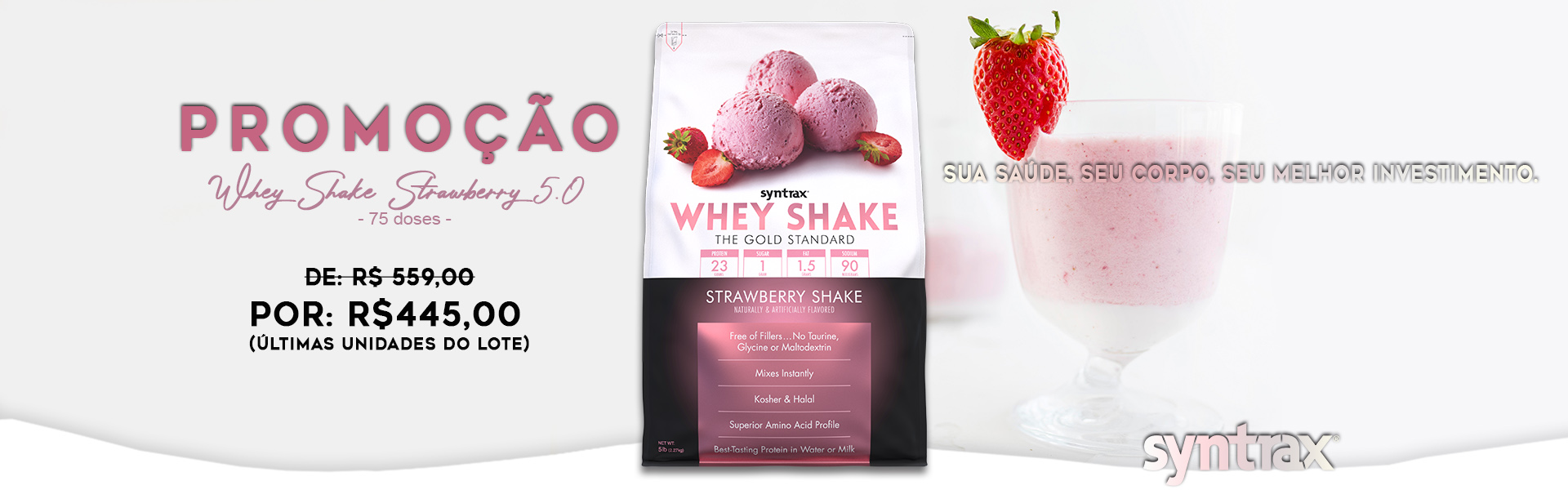 Promoção Whey Sh Morango