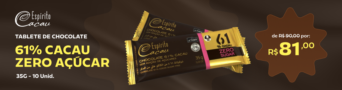 Banner Tablete de Chocolate 61% Cacau Zero Açúcar - 35g (10un)