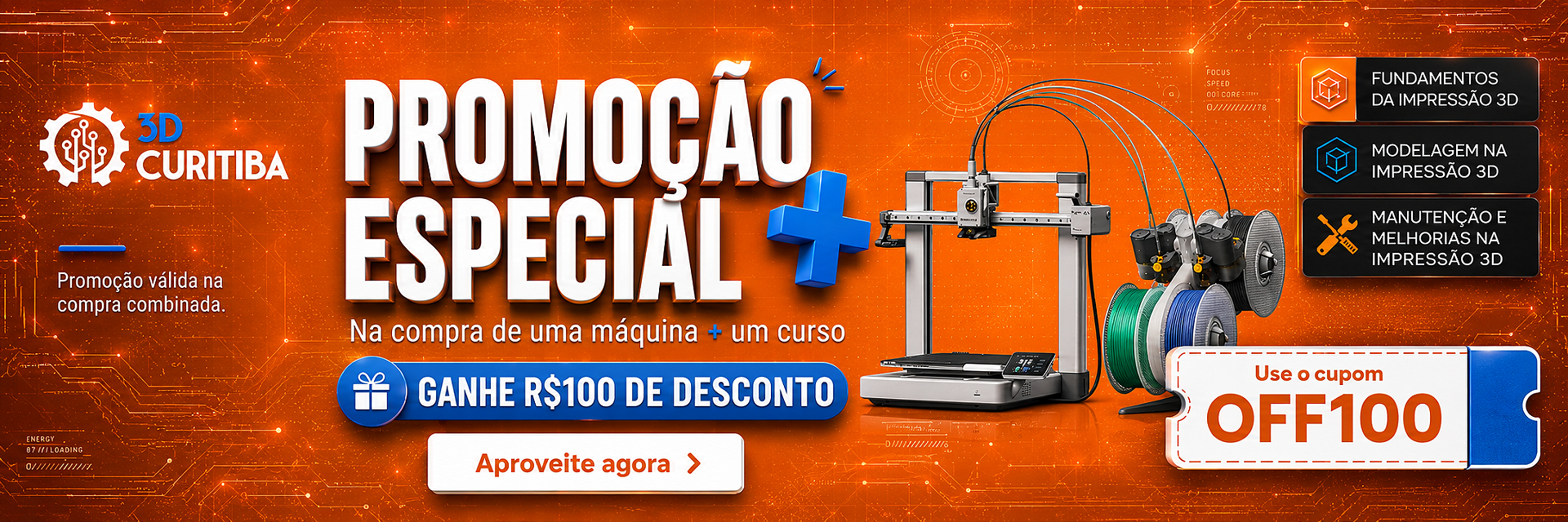 desconto de 100off na compra de um curso e uma máquina