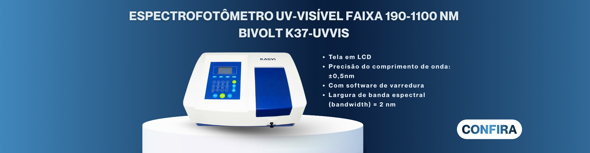 Espectrofotômetro UV-Visível Faixa 190-1100 Nm Bivolt K37-UVVIS Kasvi