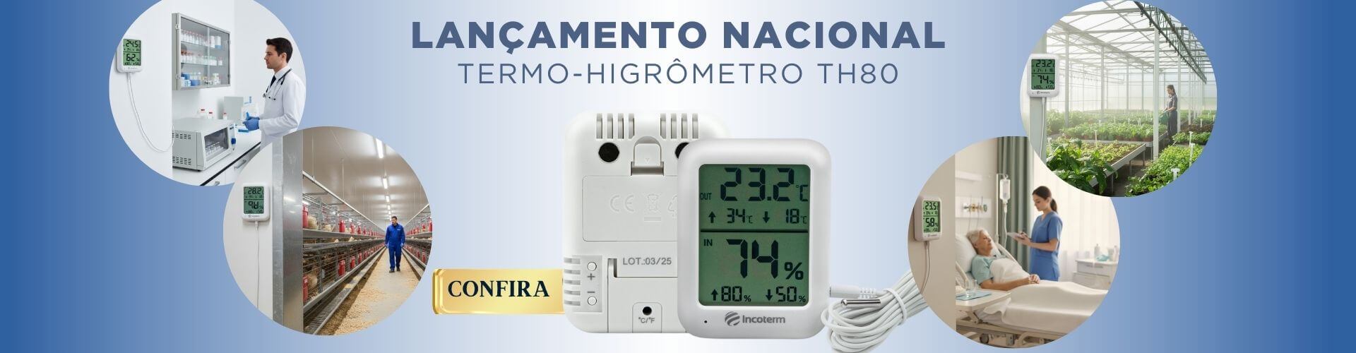 Termo-Higrômetro Digital Incoterm TH80 com Alarme de Temperatura e Umidade - Medição Interna e Externa