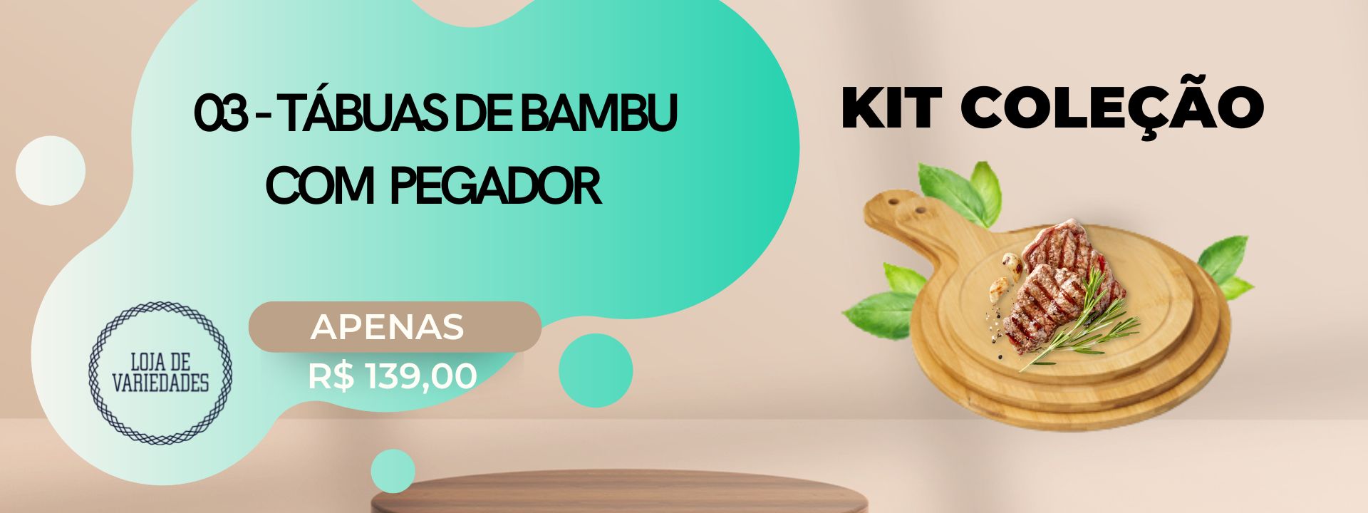 Kit com 03 tábuas de bambu