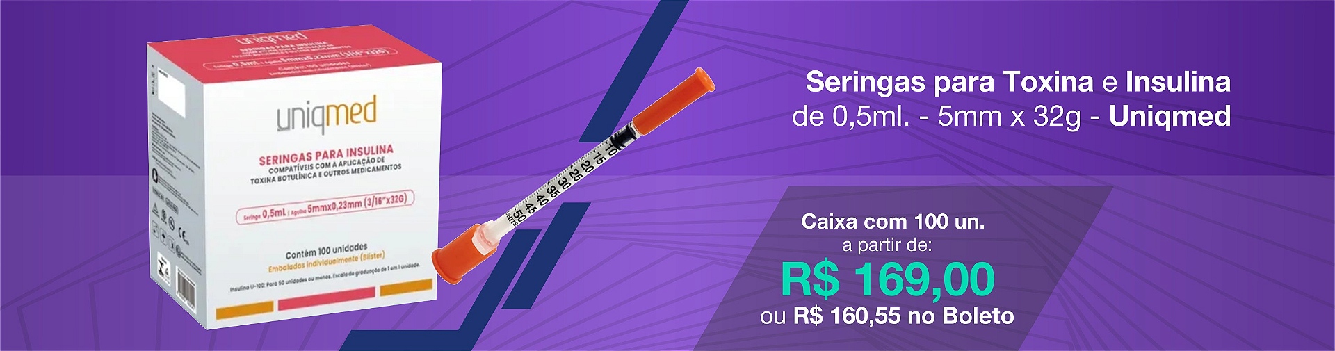 Seringas para Toxina e Insulina de 0,5ml (100 unidades) - 5mm x 32g - Uniqmed