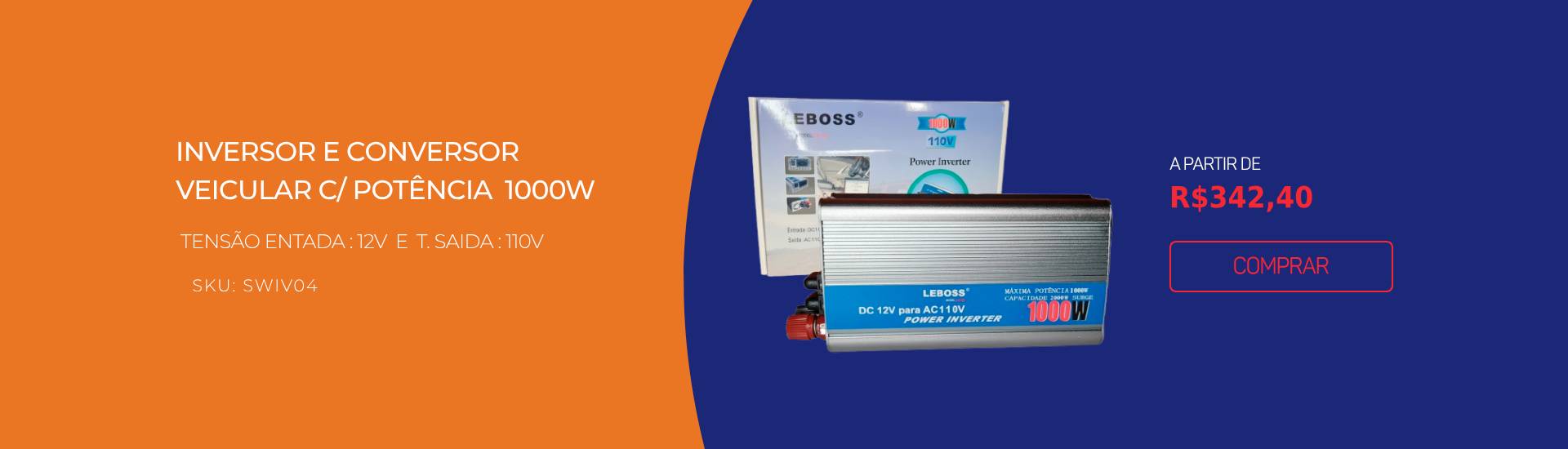 Inversor conversor Veicular C/ potência 1000W 12V P/ 110V