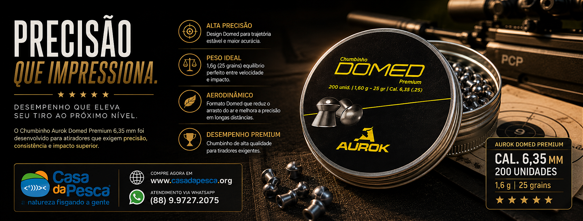 CHUMBINHO AUROK DOMED PREMIUM - CALIBRE 6.35 MM - C/200