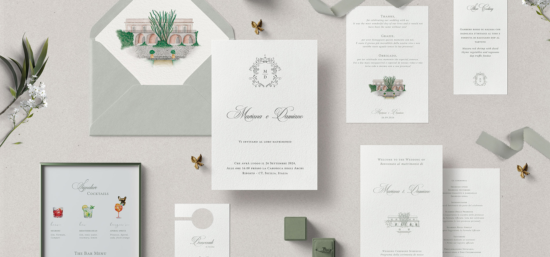 Identidade visual casamento - aquarela italia