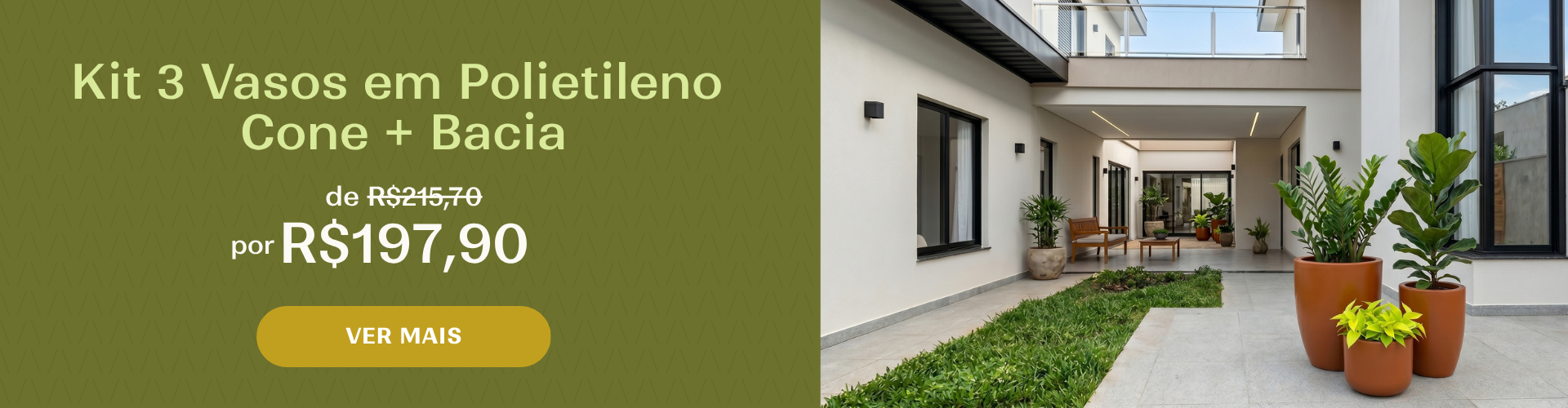 Kit 3 Vasos em Polietileno  Cone + Bacia