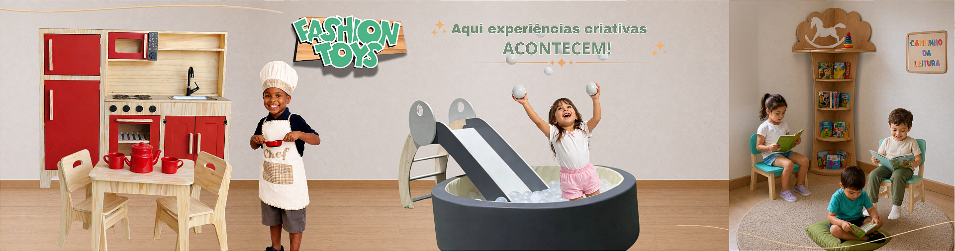 Banner Cozinha, Escorregador e Estante árvore