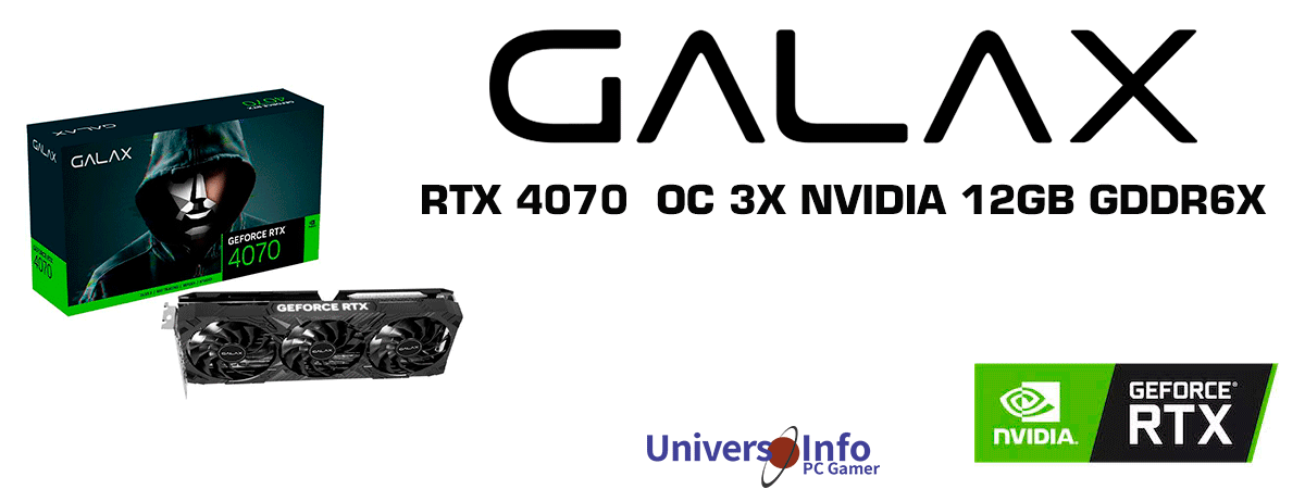 Placa de Vídeo RTX 4070 1-Click OC 3X Black PCI-E Galax NVIDIA GeForce, 12GB GDDR6X