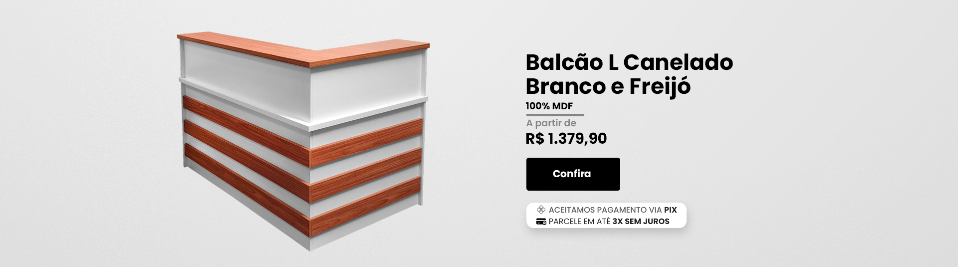 Balcão L Canelado Branco TX Tampo Freijói