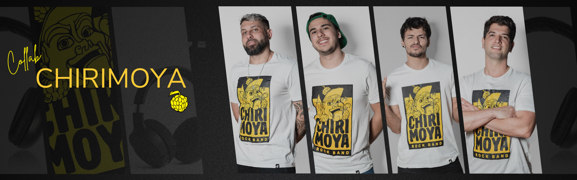 Full banner com 4 integrantes com as camisetas