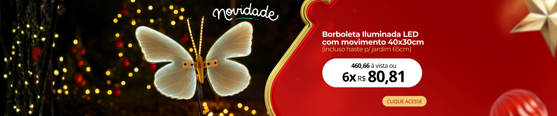 Borboleta iluminada led com movimento 40cm