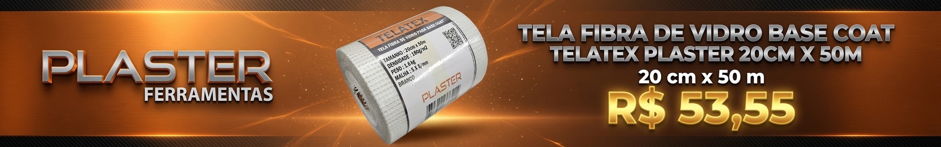 TELA PLAFIBRA DE VIDRO BASE COAT TELATEX STER 20CM X 50M
