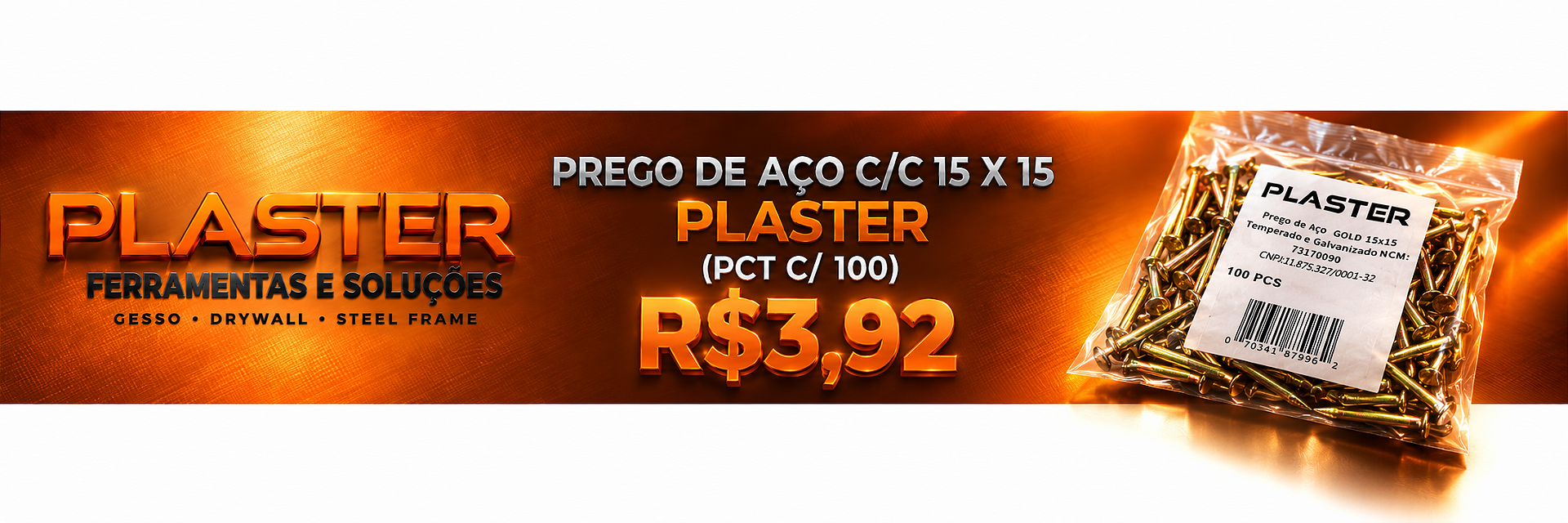 PREGO DE ACO C/C 15 X 15 - PLASTER