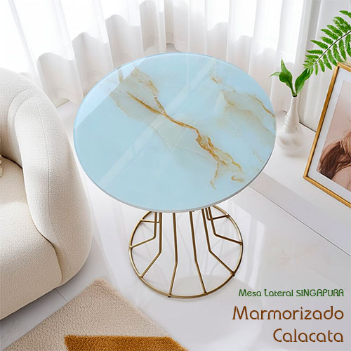 Mesa Lateral Baixa Marmorizado Calacata Bege @mobile
