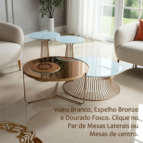Conjunto Mesas de Centro e Laterais Vidro Branco @mobile