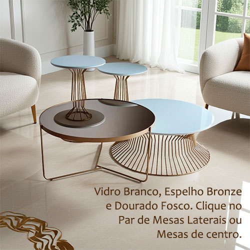 Conjunto Mesas de Centro e Laterais Vidro Branco @mobile