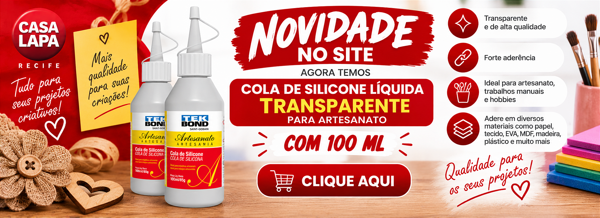 BANNER DA COLA DE SILICONE LÍQUIDA TRANSPARENTE DA TEKBOND C/100ML