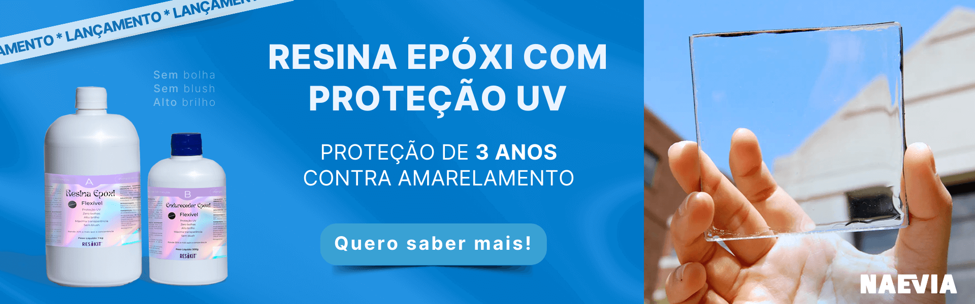 Banner Lançamento resina epóxi com proteção UV