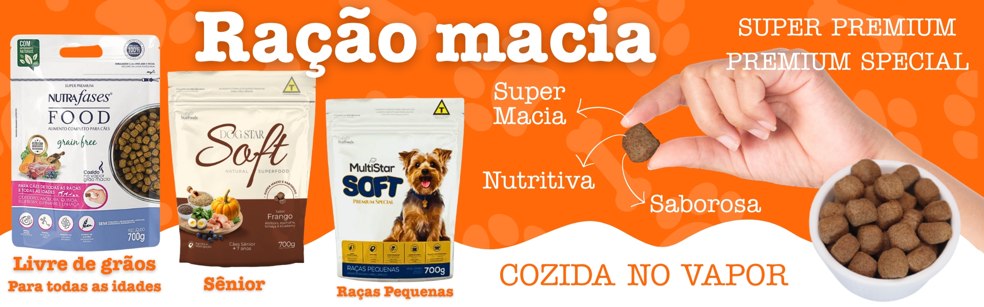 Ração macia cozida no vapor