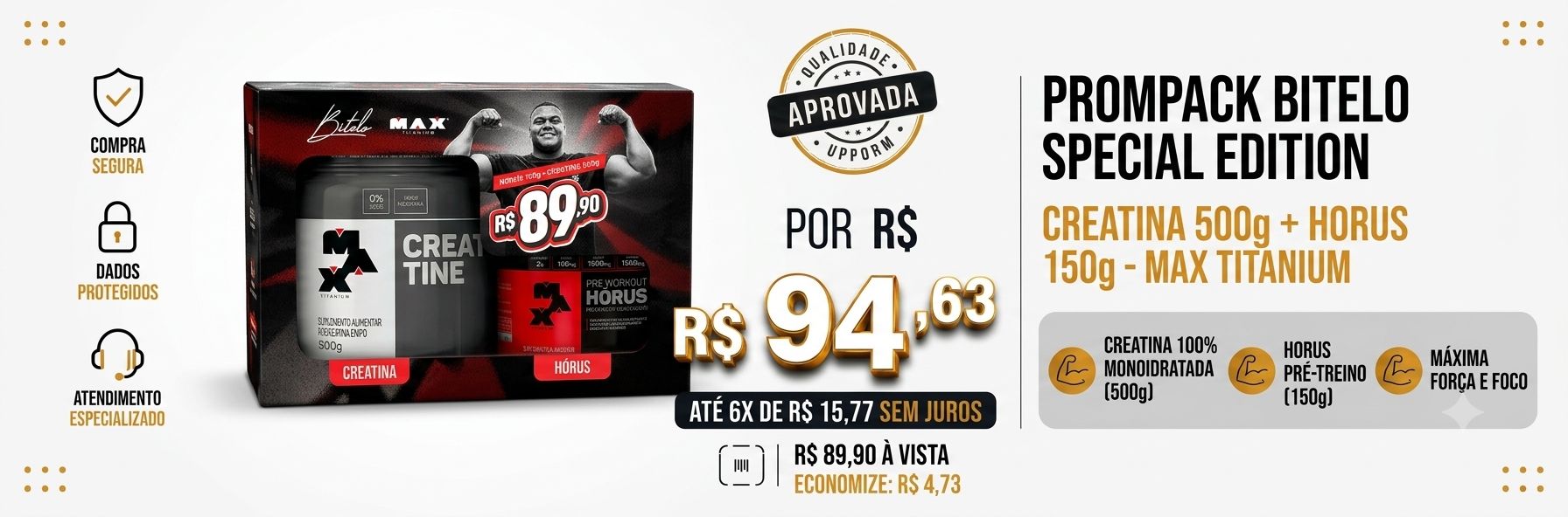 PromoPack Bitelo Special Edition - Creatina 500g + Horus 150g - Max Titanium