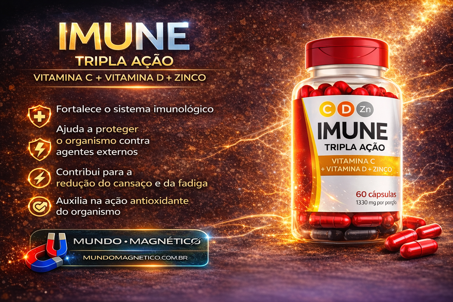 Imune Tripla Ação (Vit C, D, Zn)