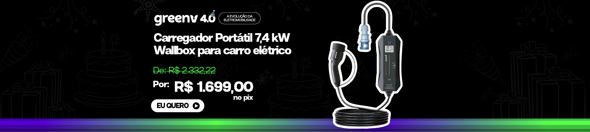 Aniversário Carregador Portátil 7,4 kW