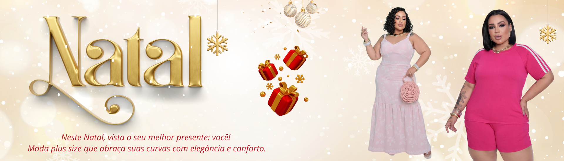 Neste Natal, vista o seu melhor presente: você! Moda plus size que abraça suas curvas com elegância e conforto.