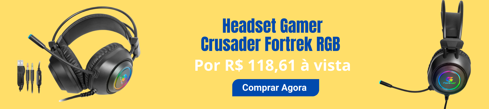 Headset Gamer Fortrek Crusader P2 + USB RGB Preto