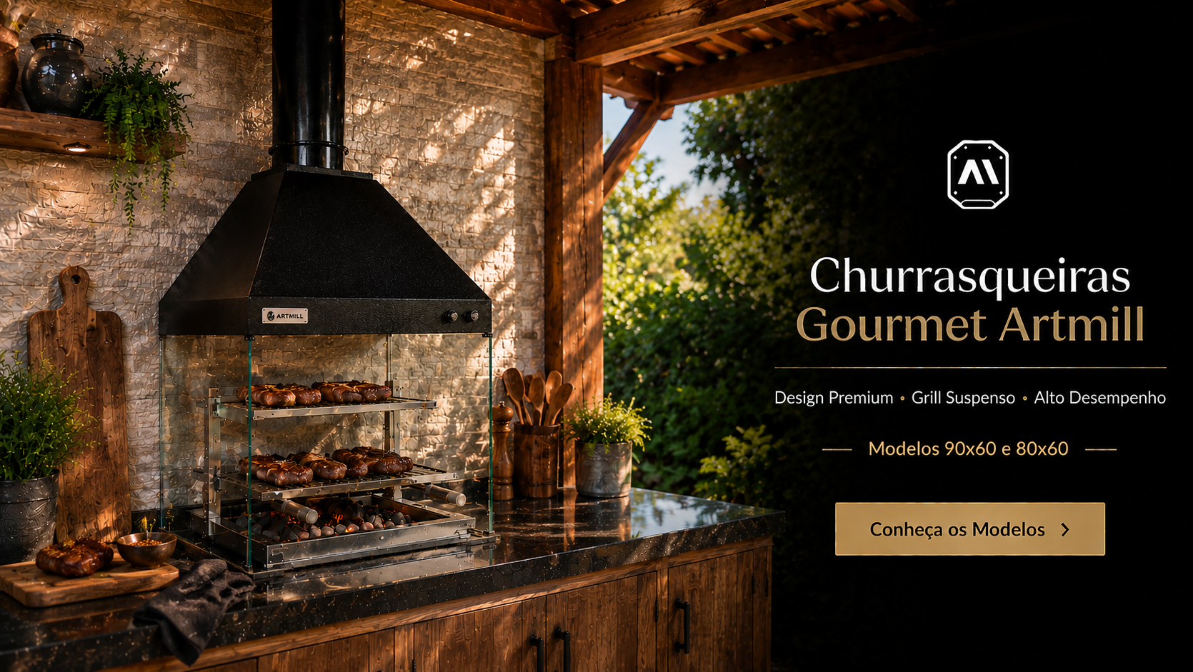 Kit Churrasqueira Gourmet com grill suspenso