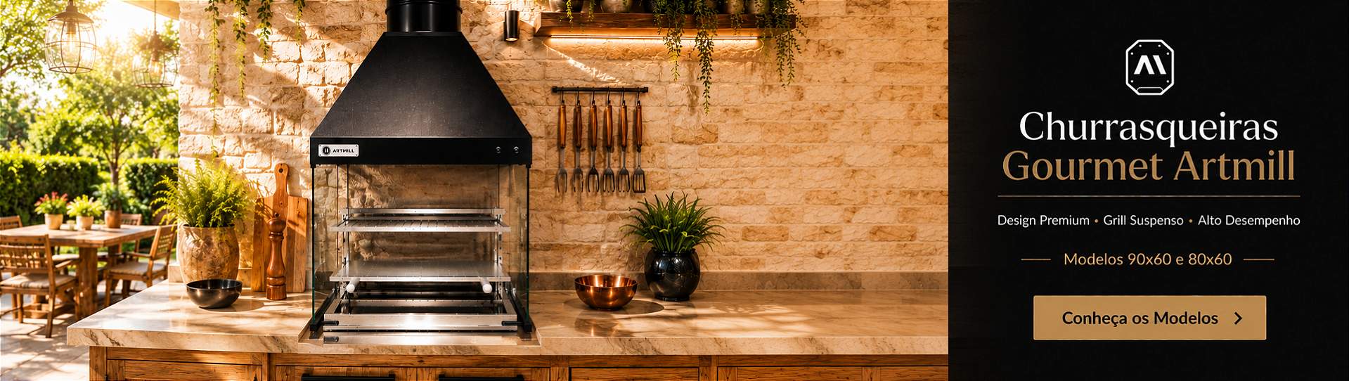 Kit Churrasqueira Gourmet com grill suspenso