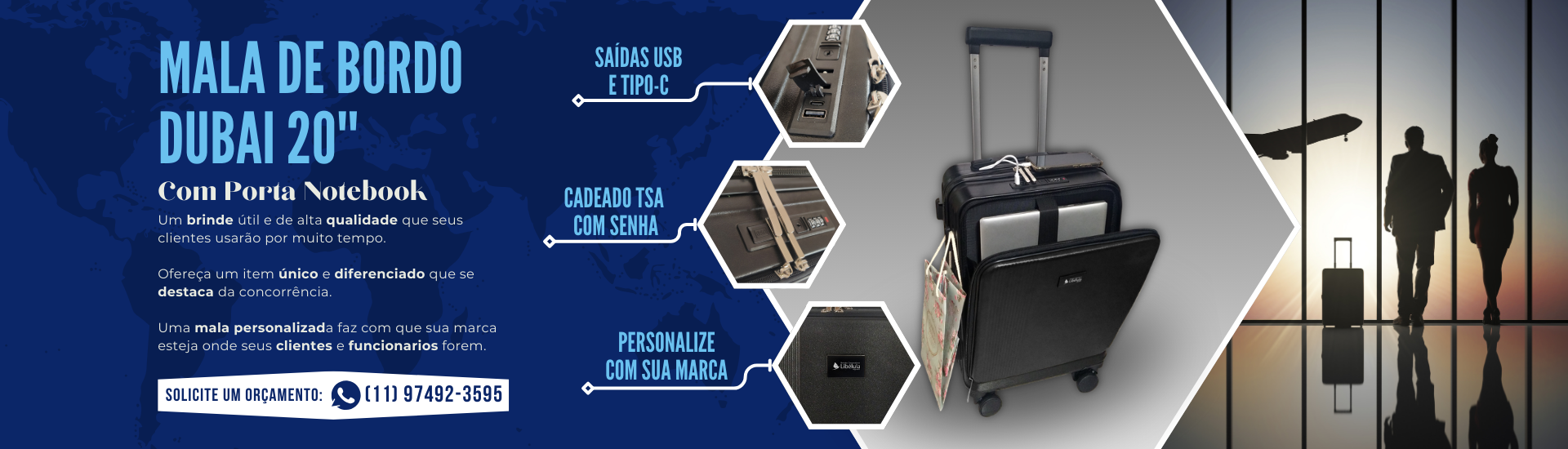 Mala de Bordo Dubai 20'' com Porta Notebook