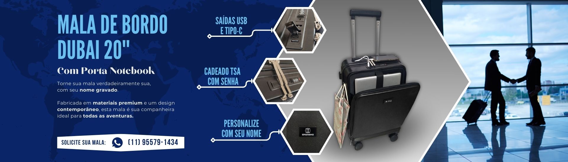 Mala de Bordo Dubai 20'' com Porta Notebook
