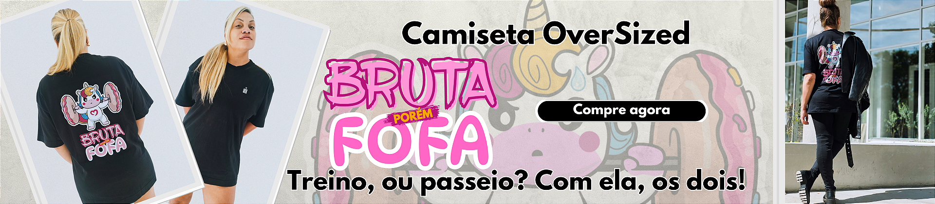Camiseta Oversized - Bruta Porém Fofa Preta