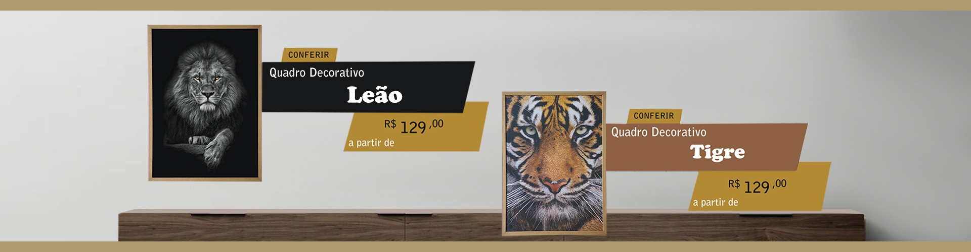 Quadro Decorativo Leão e Tigre