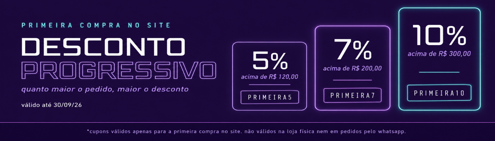 Cupom Progressivo Primeira Compra (set/26)