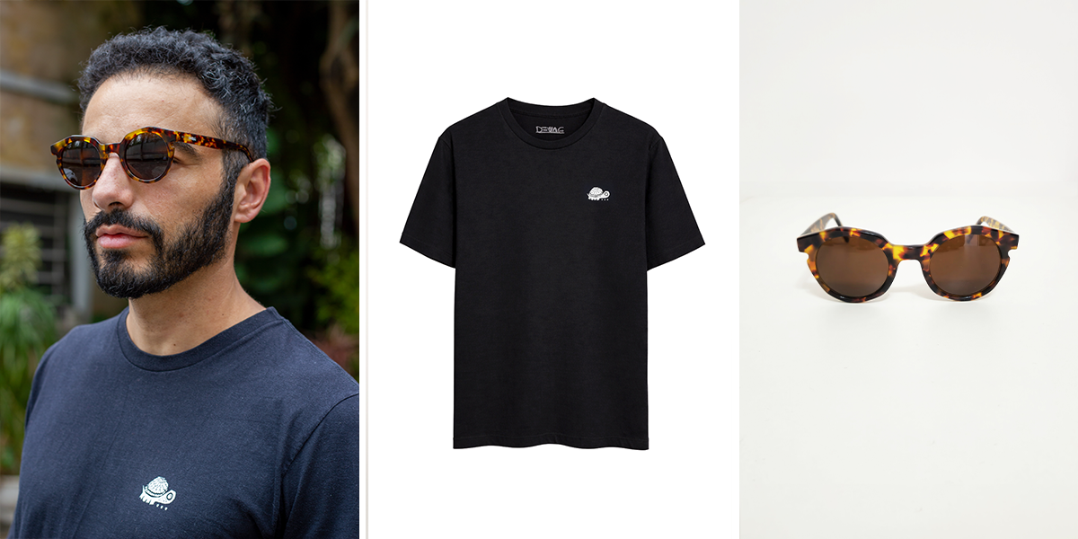 Óculos Ritmo e Camiseta Preta Devag Eva