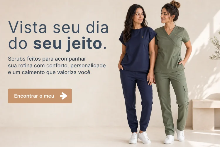 Scrubs femininos verde-alcaparra e marinho mobile