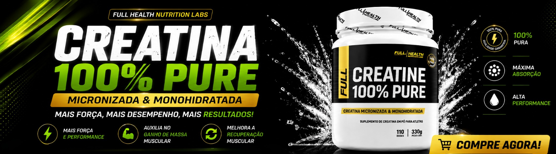 Banner Creatina carro chefe full health 330g