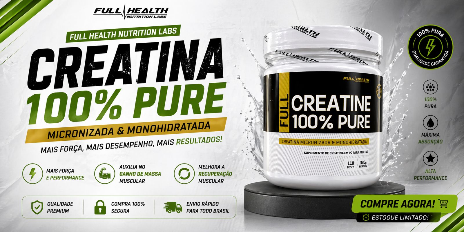 Banner Creatina carro chefe full health 330g
