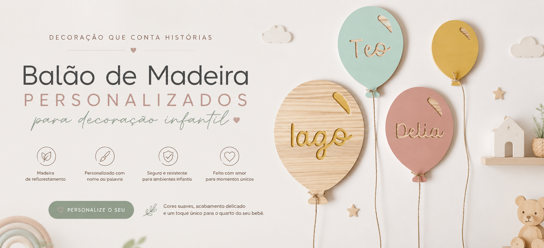 Balão de madeira personalizados para decoração infantil
