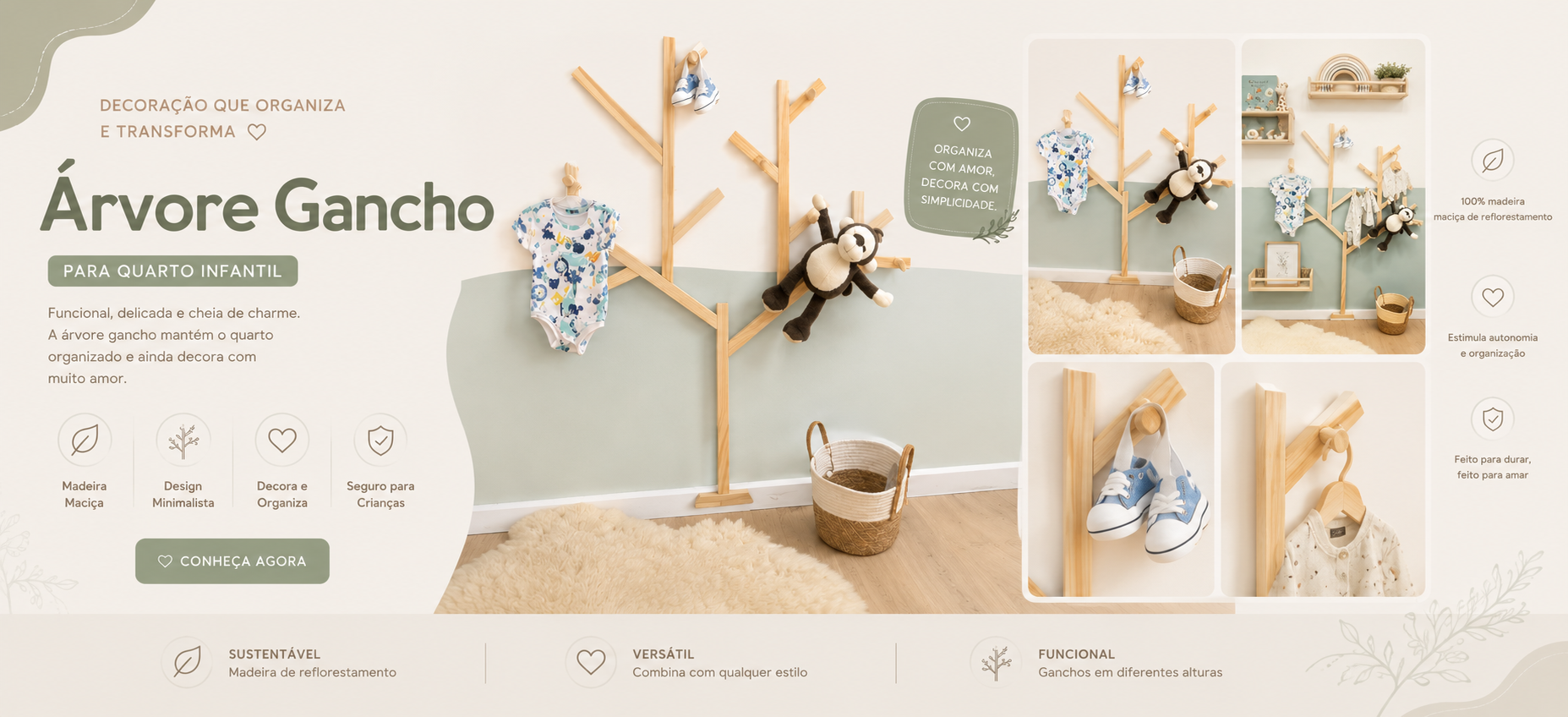 Árvore gancho, decoração para quarto infantil
