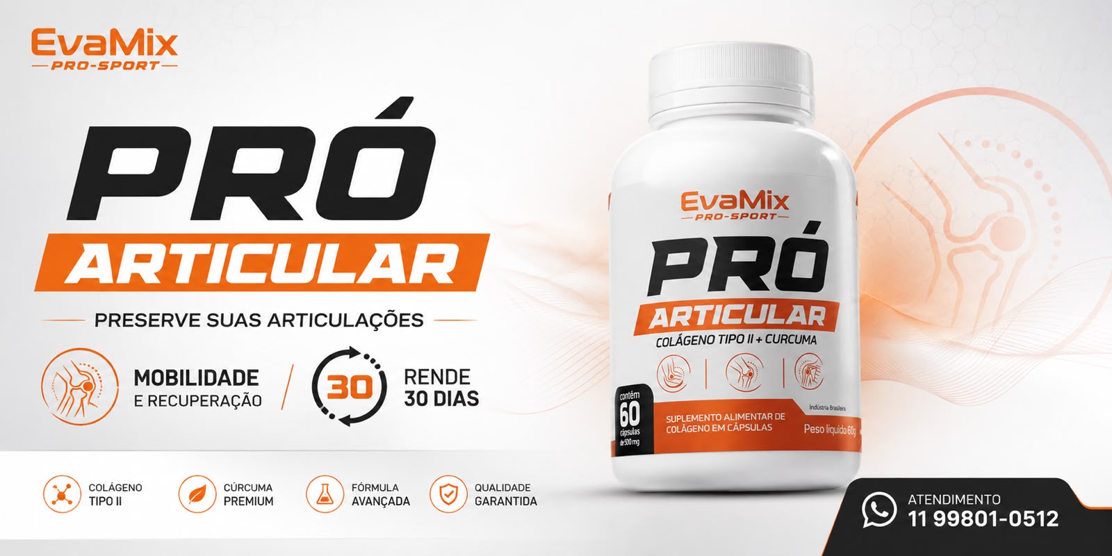 Pró articular colágeno tipo II + CURCUMA - 60 cápsulas 500mg
