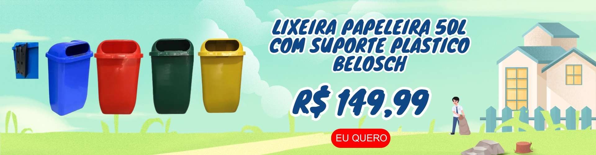 Lixeira Papeleira 50L com Suporte de Plástico Belosch